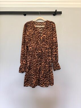 Leopard Print Long Sleeve Mini Dress - Brown & Black